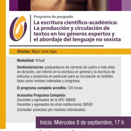 flyer con información del curso La escritura científico-académica