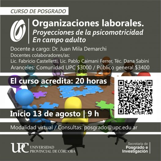 Curso de posgrado. Organizaciones laborales. Proyecciones de la psicomotricidad en campo adulto – 13/08/2022