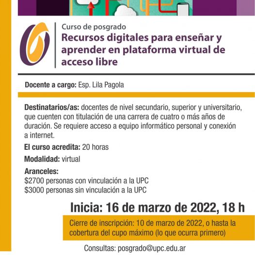 Curso de posgrado: Recursos digitales para enseñar y aprender en plataforma virtual de acceso libre