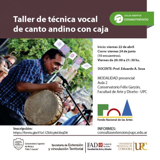 Taller de técnica vocal de canto andino con caja