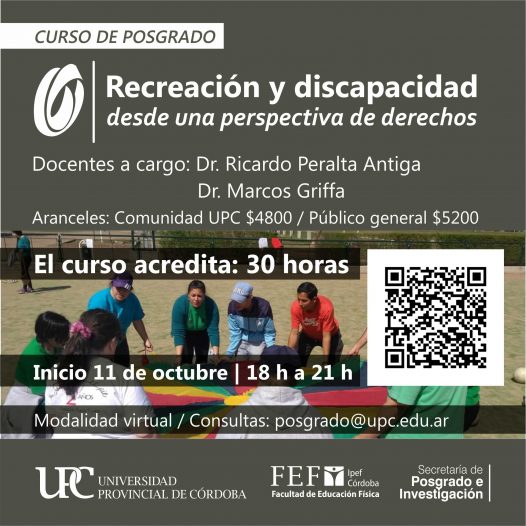 Curso de posgrado. Recreación y discapacidad desde una perspectiva de derechos- Inicia: 18/10/2022