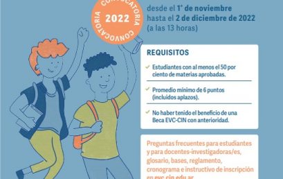 ¡Nueva convocatoria para Becas de Estímulo a las Vocaciones Científicas del EVC-CIN 2022!