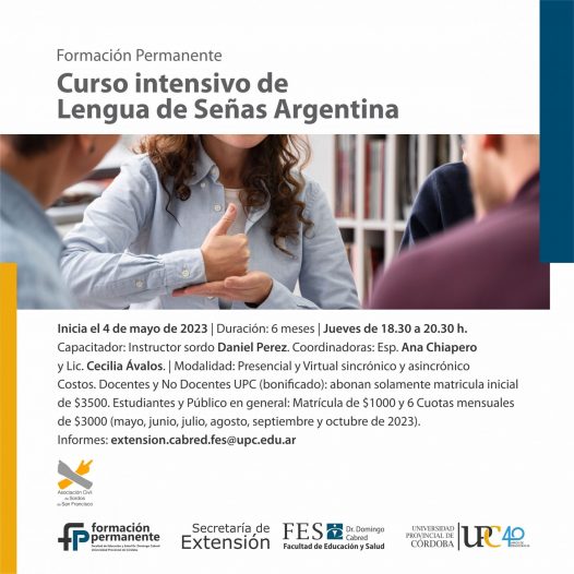 Curso intensivo de Lengua de Señas Argentina. Inicia: 04/05/2023