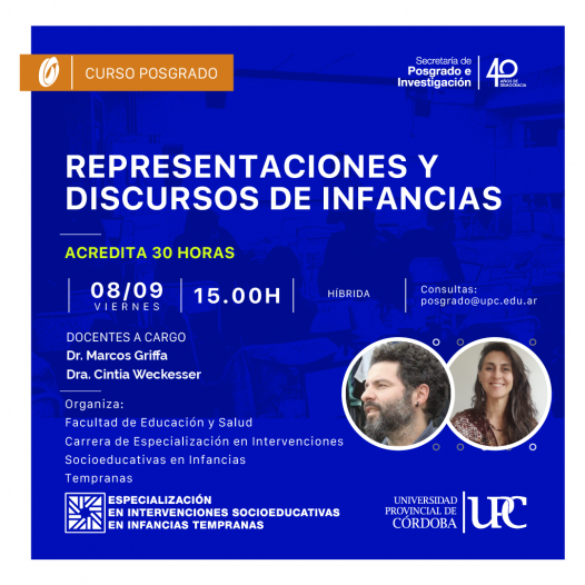 Curso de posgrado. Representaciones y Discursos de Infancias – Inicia: 08/09/23